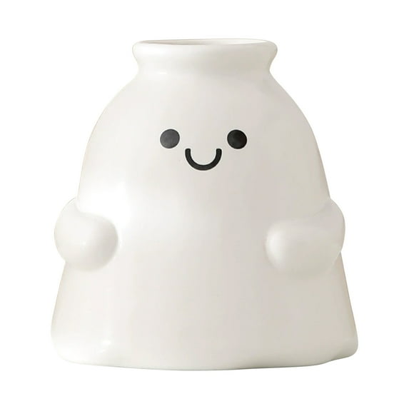 Cute Ghost Ceramic Flower Vase – White Decorative Planter with Face for Fresh Flowers, Nursery, Bedroom or Halloween Home Decor
