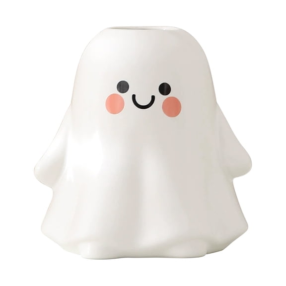 Cute Ghost Ceramic Flower Vase - White Planter With Face For Nursery