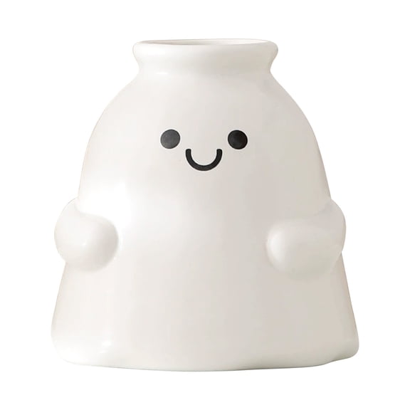 Cute Ghost Ceramic Flower Vase - White Planter With Face For Nursery