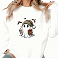 thumbnail image 1 of Cute Ghost Christmas Graphic Tee T-Shirt Print Top Fashion and Casual Round-neck long-sleeved white S-3XL, 1 of 5