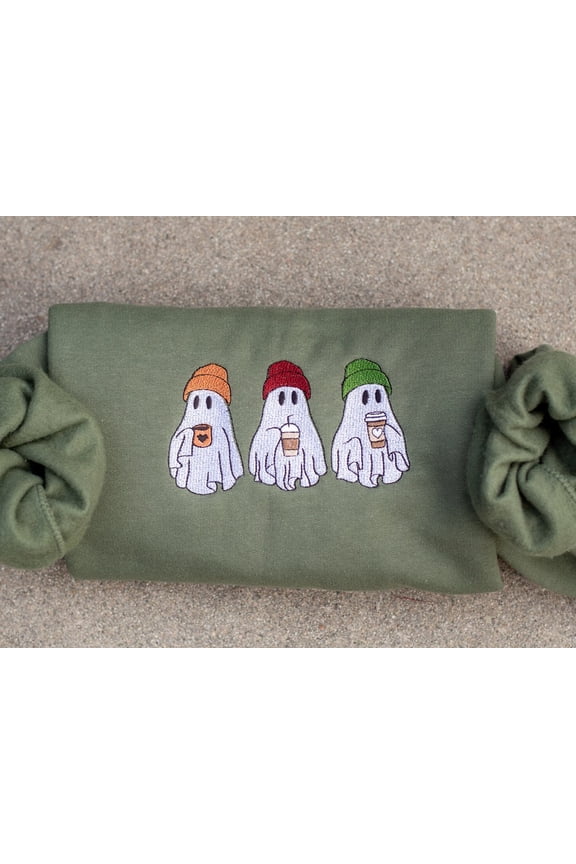 Cute Ghost Coffee Halloween Embroidered sweatshirt