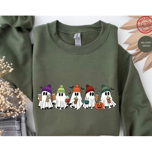 Cute Ghost Coffee Shirt, Pumpkin Spice Latte Sweatshirt, Ghost Crewneck, Pumpkin Season , Spooky Season, Sweatshirt Size S-5Xl