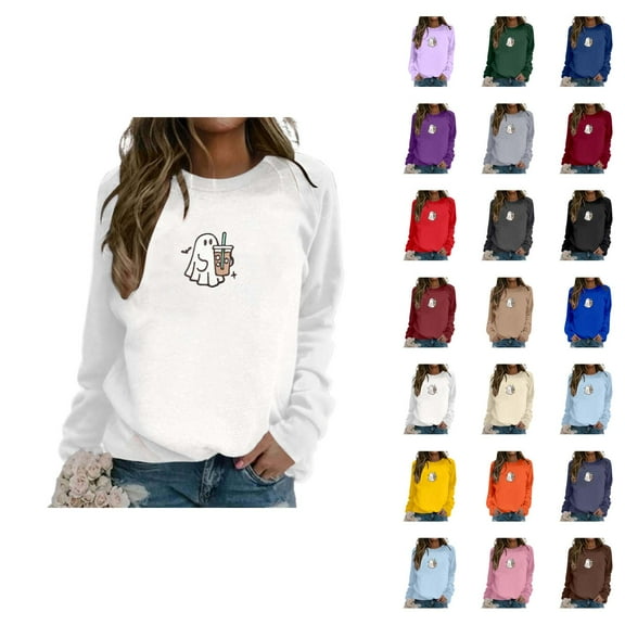 Cute Ghost Coffee Sweatshirts for Women 2025 Long Sleeve Crewneck Cute Graphic Sweatshirt Pullover Tops