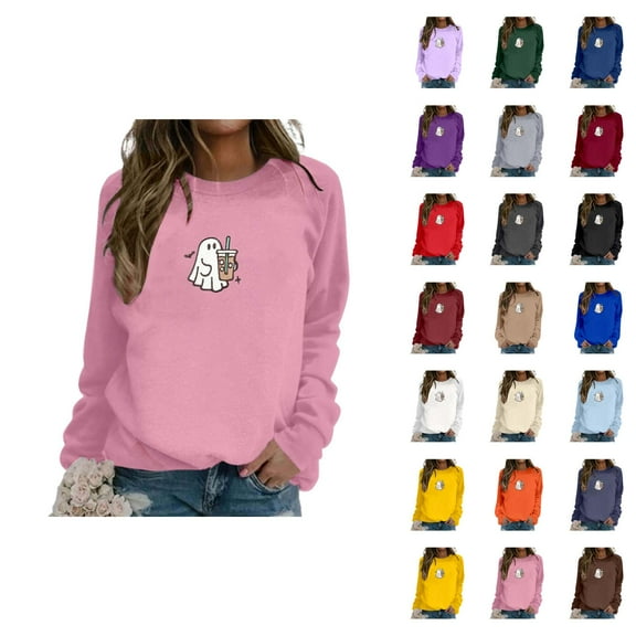 Cute Ghost Coffee Sweatshirts for Women 2025 Long Sleeve Crewneck Cute Graphic Sweatshirt Pullover Tops