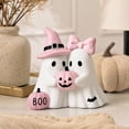 thumbnail image 1 of Cute Ghost Couple Halloween Figurine Resin Witch Hat Bow Pumpkin Tabletop Decor for Mantel Shelf Party Home, 1 of 7
