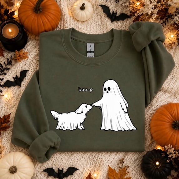 Cute Ghost Dog Sweatshirt, Boo-P Halloween Crewneck, Funny Dog Lover Shirt, Spooky Season Pullover