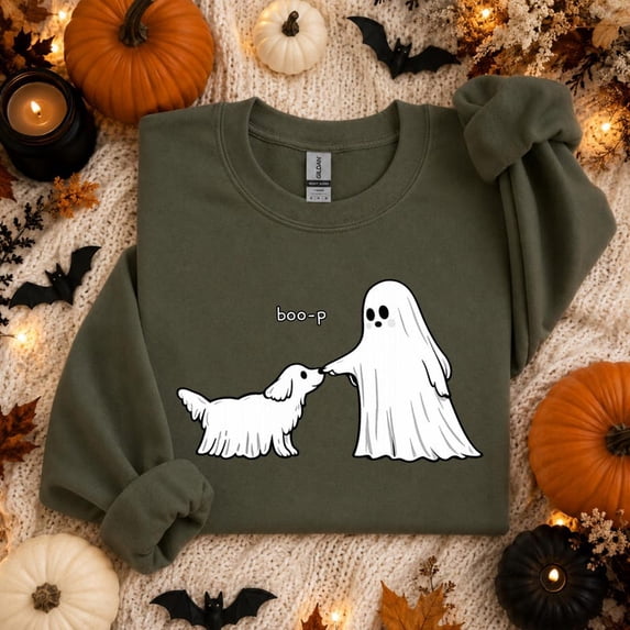 Cute Ghost Dog Sweatshirt, Boo-P Halloween Crewneck, Funny Dog Lover Shirt, Spooky Season Pullover