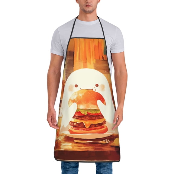Cute Ghost Eat Hamburg Aprons for Women Men Waterproof For Kitchen Cooking BBQ Gardening Painting Mechanic