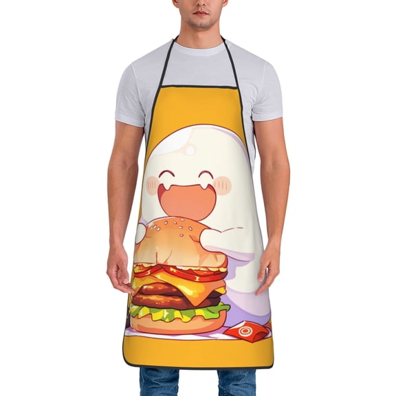 Cute Ghost Eat Hamburg Aprons for Women Men Waterproof For Kitchen Cooking BBQ Gardening Painting Mechanic