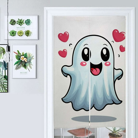 Cute Ghost Emoji Print Door Curtain Nordic Living Room DoorCurtain Porch Partition Curtain Kitchen Rative Half Curtain