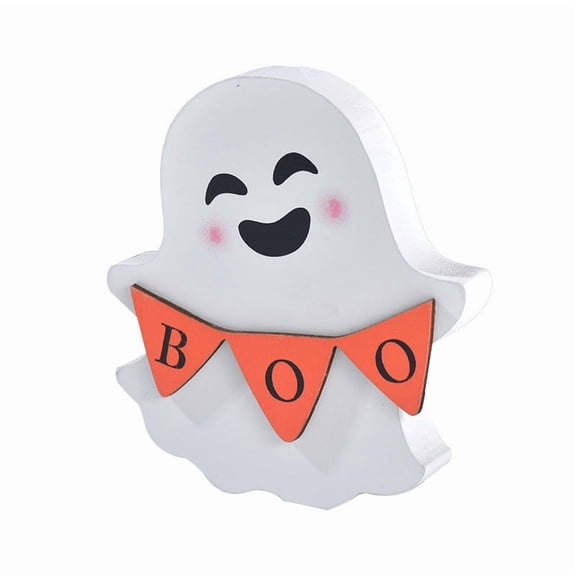 Cute Ghost Figurine, Wooden Halloween Desktop Decoration – Adorable Wooden Ghost Ornament for Table, Shelf & Holiday Gift