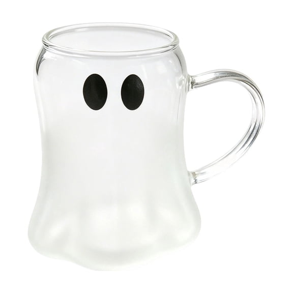 Cute Ghost Glass Mug, 10.5 oz Frosted Borosilicate Coffee Cup with Handle, Halloween Drinking Glass for Coffee, Milk, Water and Cocktails
