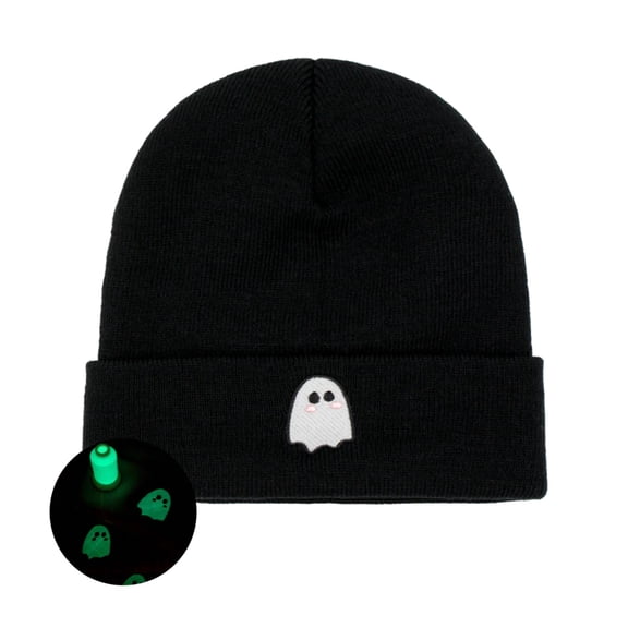 ACCEHUT Ghost Graphic Fluorescent Halloween Knit Beanie for Women & Men