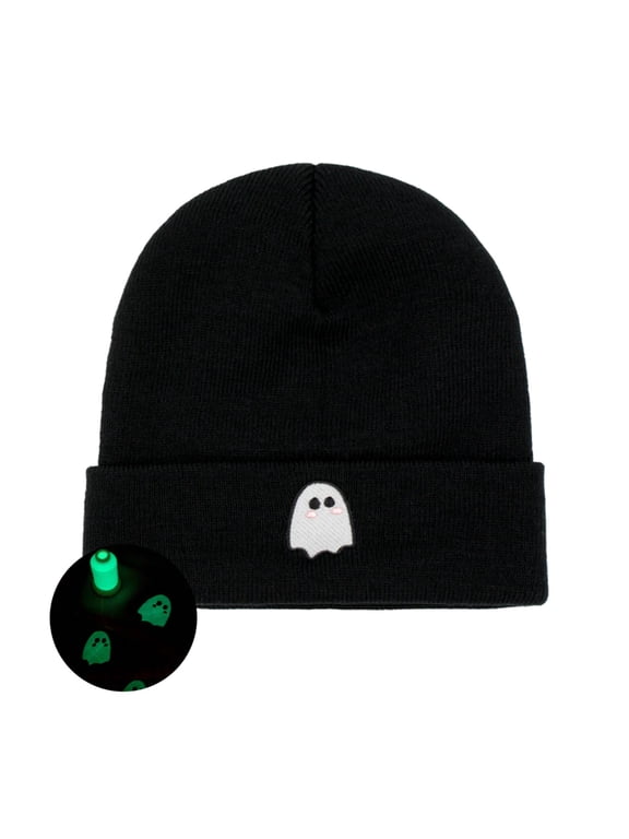 Ghost Graphic Fluorescent Halloween Knit Beanie for Women & Men
