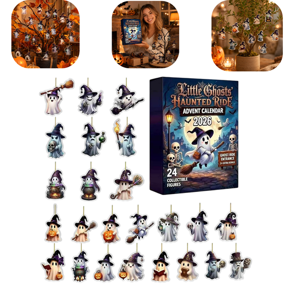 Cute Ghost Halloween Advent Calendar 2026 Haunted Ride Ghost Pendant Set, 24 Collectible Mini Witch Ghosts + Bonus Figures, Lightweight Acrylic Decor for Autumn Twig & Indoor Greenery