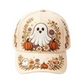 thumbnail image 1 of Cute Ghost Halloween Baseball Cap Pumpkin Floral Embroidered Hat Fall Seasonal Snapback Cap For Party Outdoor Sport(Beige2-60Cm), 1 of 3