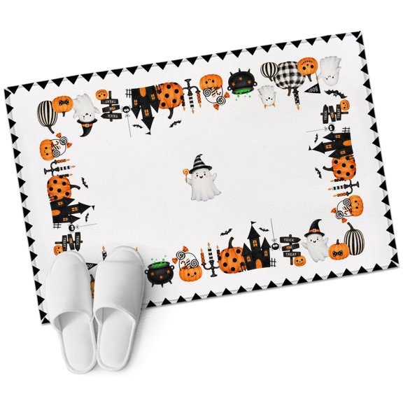 Cute Ghost Halloween Bathroom Rug Washable 2x3 Entryway Rug Non Slip Pumpkins Castle Spooky Front Door Mat Low Pile Indoor Doormat Throw Floor Carpet for Kitchen Bedroom Entrance