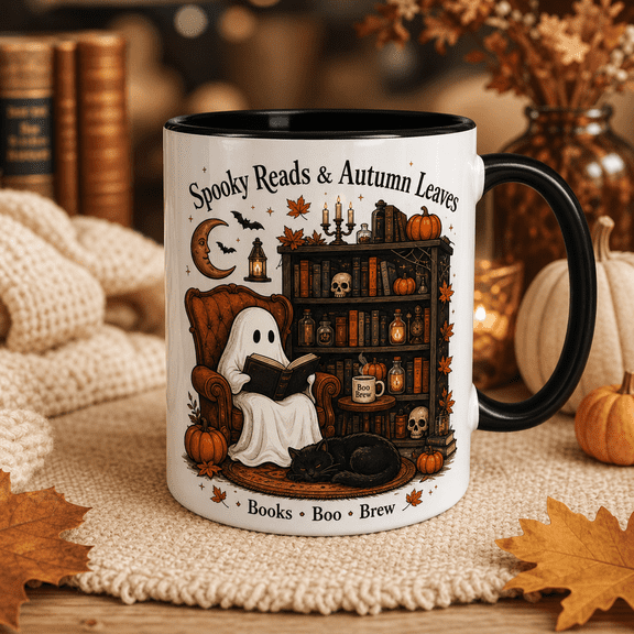Cute Ghost Halloween Ceramic Coffee Mug Spooky Autumn Reader Gift 11oz 15oz
