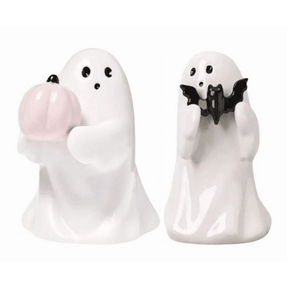 Cute Ghost Halloween Decorative Figurine, Holding Bat Pink Pumpkin Ghost, Resin Halloween Home Standing Ghost Decor Tabletop Decorations