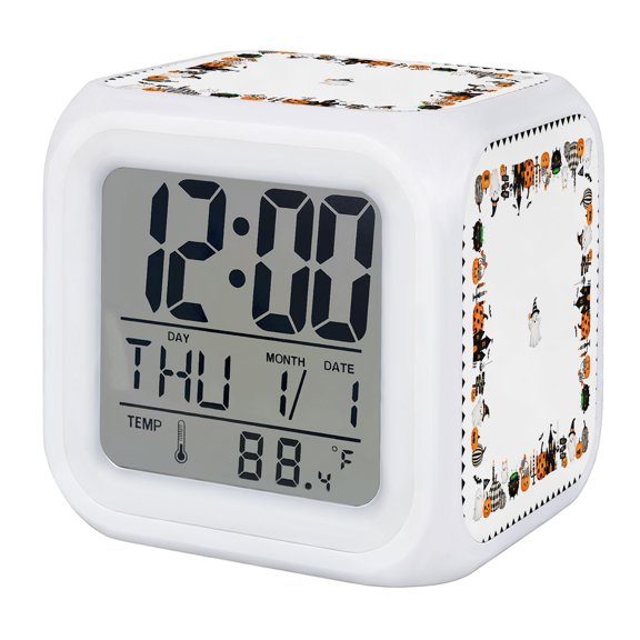 Cute Ghost Halloween Digital Alarm Clock for Bedrooms, Smart LED Alarm Clock with 7 Color Changing Night Light, Pumpkins Castle Spooky Silent Wake Up Clocks for Sleep Study Cooking 3.2"x3.2"