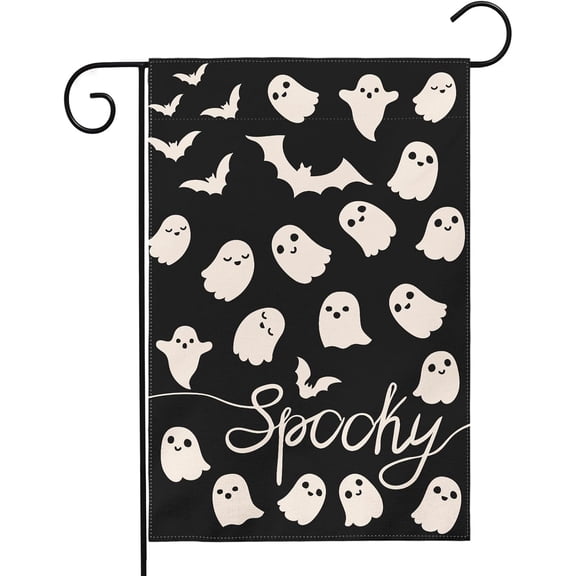 Cute Ghost Halloween Garden Flag 12x18 Inch Spoohy Black Cream Bat Scary Theme Halloween Holiday Decorative Yard Flags for Outside Double Sided Outdoor Home Farmhouse Decoration Porch Decor