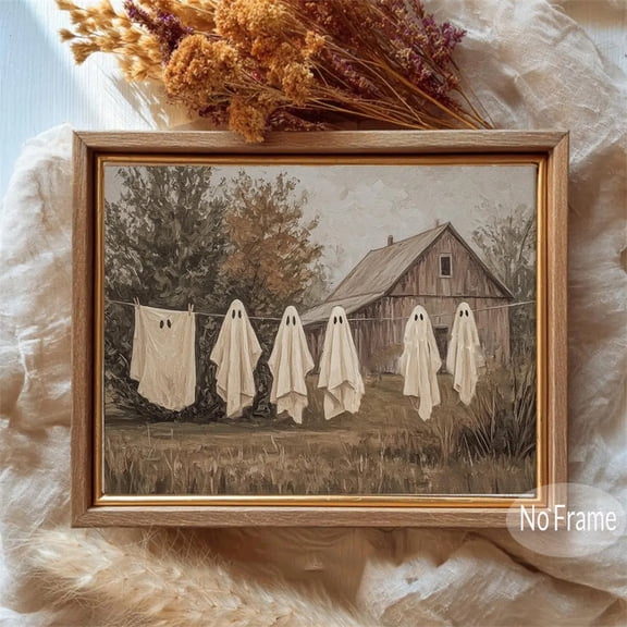 Cute Ghost Halloween Laundry Room Canvas Prints Wall Art Pictures Spooky Ghost Poster for Halloween Bedroom Home Decor No Frame