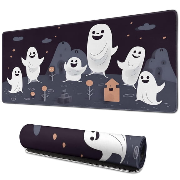 Cute Ghost Halloween Mouse Pad - Kawaii Cartoon Design, Extended Size 31.5x11.8 Inch, Non-Slip Rubber Base, Stitched Edge, Perfect for Desk Gaming, Laptop, Desktop – Spooky Spirit Fun