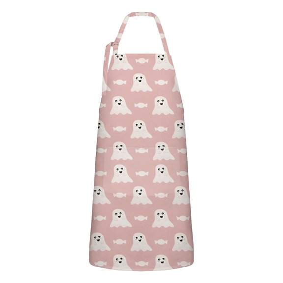 Cute Ghost Halloween Apron-Garden Aprons for Women with Pockets-Cotton Linen Waterproof Kitchen Cooking Gardening Aprons Adjustable for Kitchen,Cooking,BBQ and Salon 32"x27"