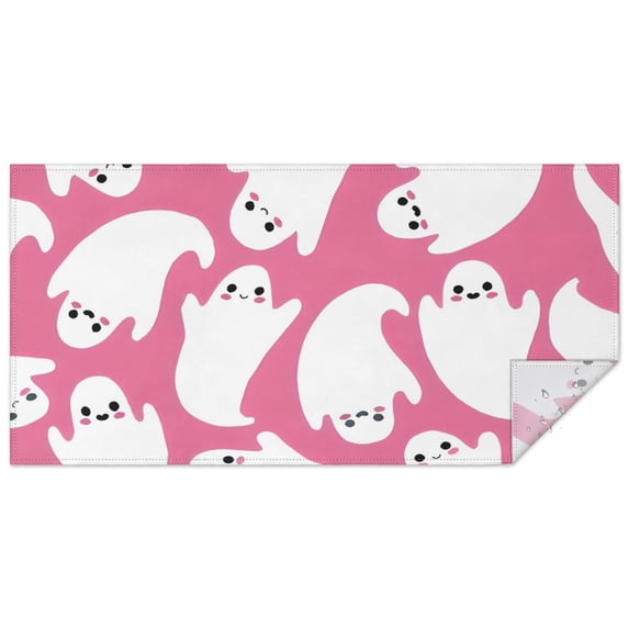 Halloween Cute Ghosts on Pink Pattern Rectangle Tablecloth 60"x120",Waterproof Polyester Rectangle Table Cloth, Wipeable Spillproof Polyester Tablecloth for Dining, Camping, Indoor and Outdoor