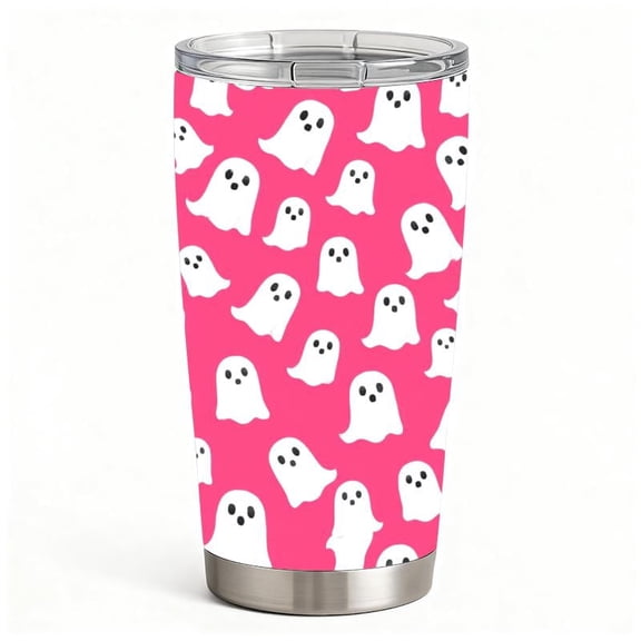 Cute Ghost Halloween Stainless Steel Insulated Tumbler with Lid, Pink Spooky Drinkware Gift