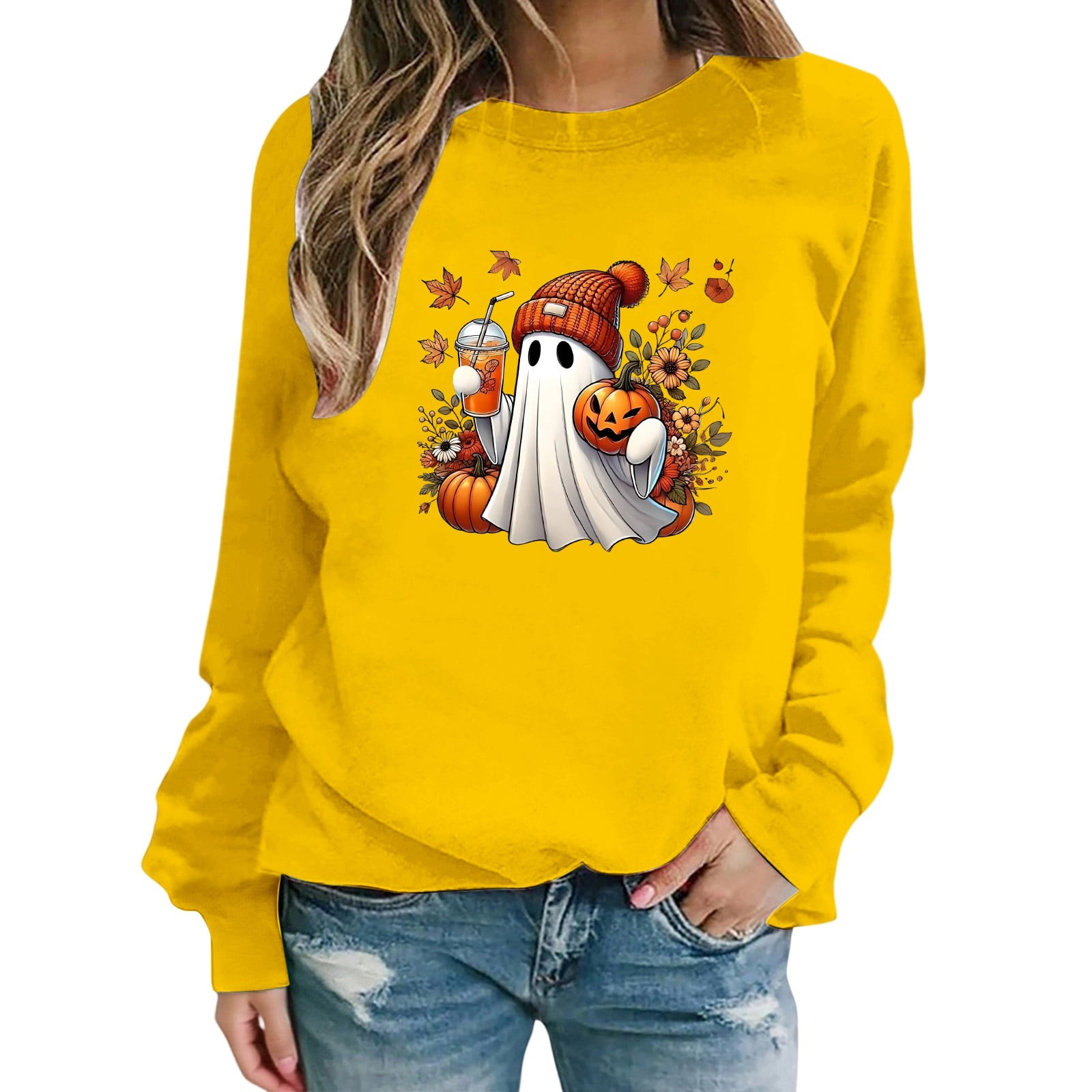 Halloween Sweatshirt Damen - Boo Ghost Design Oversized Pullover