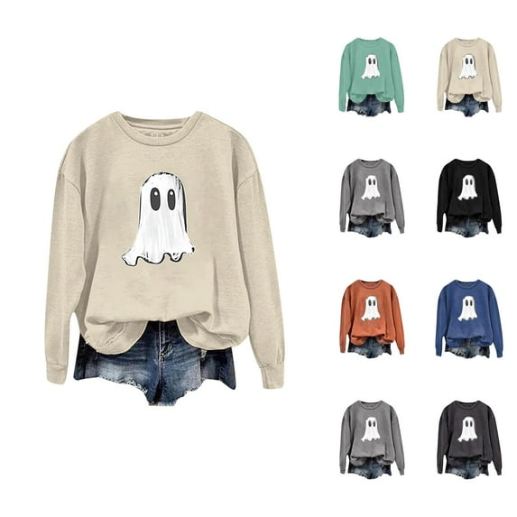 Cute Ghost Halloween Sweatshirts for Women 2025 Long Sleeve Crewneck Cute Graphic Sweatshirt Pullover Tops
