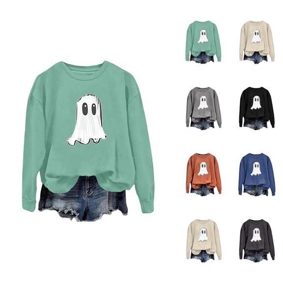 Cute Ghost Halloween Sweatshirts for Women 2025 Long Sleeve Crewneck Cute Graphic Sweatshirt Pullover Tops