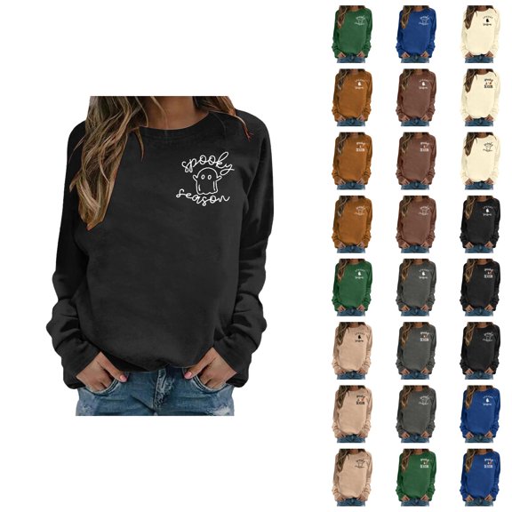 Cute Ghost Halloween Sweatshirts for Women 2025 Long Sleeve Crewneck Spooky Season Graphic Sweatshirt Pullover Tops