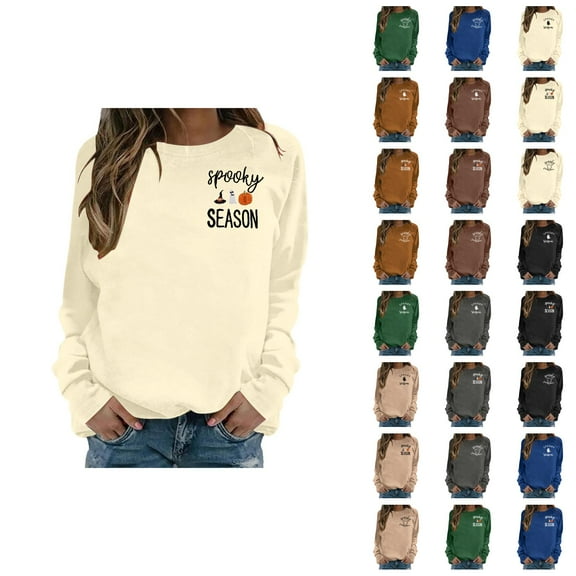 Cute Ghost Halloween Sweatshirts for Women 2025 Long Sleeve Crewneck Spooky Season Graphic Sweatshirt Pullover Tops