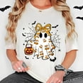thumbnail image 1 of Cute Ghost Halloween T-Shirt – Kawaii Pumpkin and Bow Graphic Tee, 1 of 2