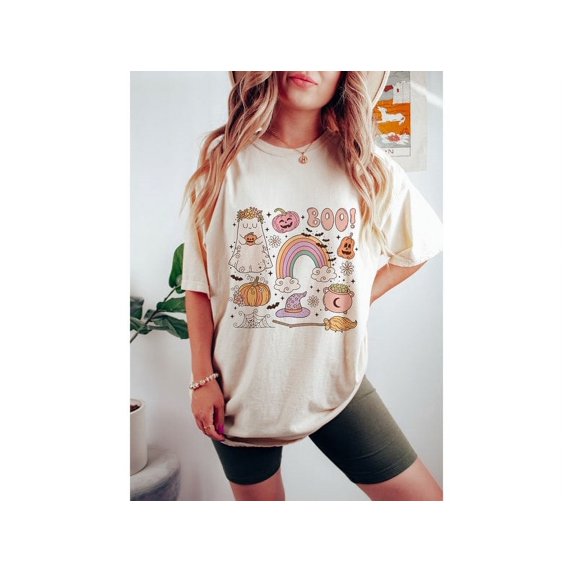 Cute Ghost Halloween T-Shirt, Retro Boo Sublimation Tee for Kids, Spooky Fall Shirt with Halloween Design, Cute October Outfit