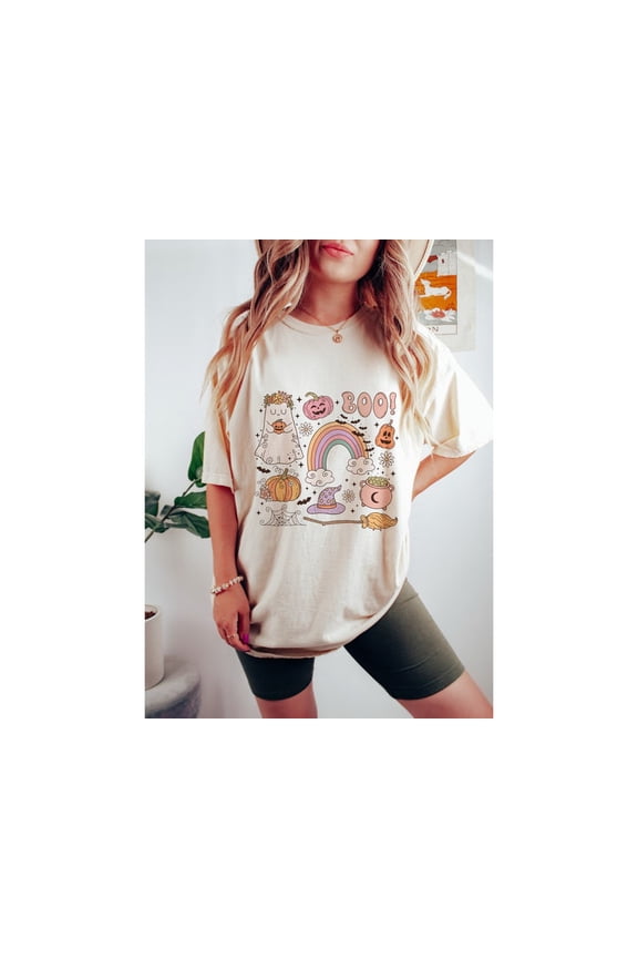 Cute Ghost Halloween T-Shirt, Retro Boo Sublimation Tee for Kids, Spooky Fall Shirt with Halloween Design, Cute October Outfit