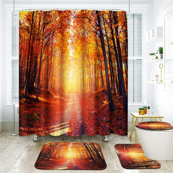 Cute Ghost Happy Halloween Bathroom Set with Shower Curtain and Rug and Accessories, Spooky Black Gold King Shower Curtain Set for Bathroom Decor 4 Pcs