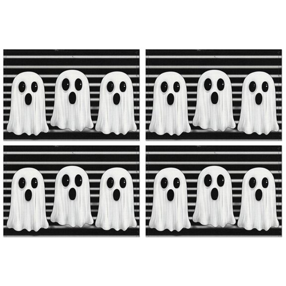 Cute Ghost Happy Halloween Placemats Set of 4 Farmhouse Spooky Halloween Place Mat Washable Anti-Skid Dining Table Mats for Halloween Dining Table Accessories