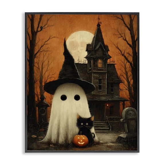 Cute Ghost & Haunted House Black Framed Giclee Art, design by Arlington Prints