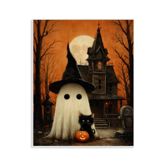 Cute Ghost & Haunted House Wall Plaque Art, design by Arlington Prints