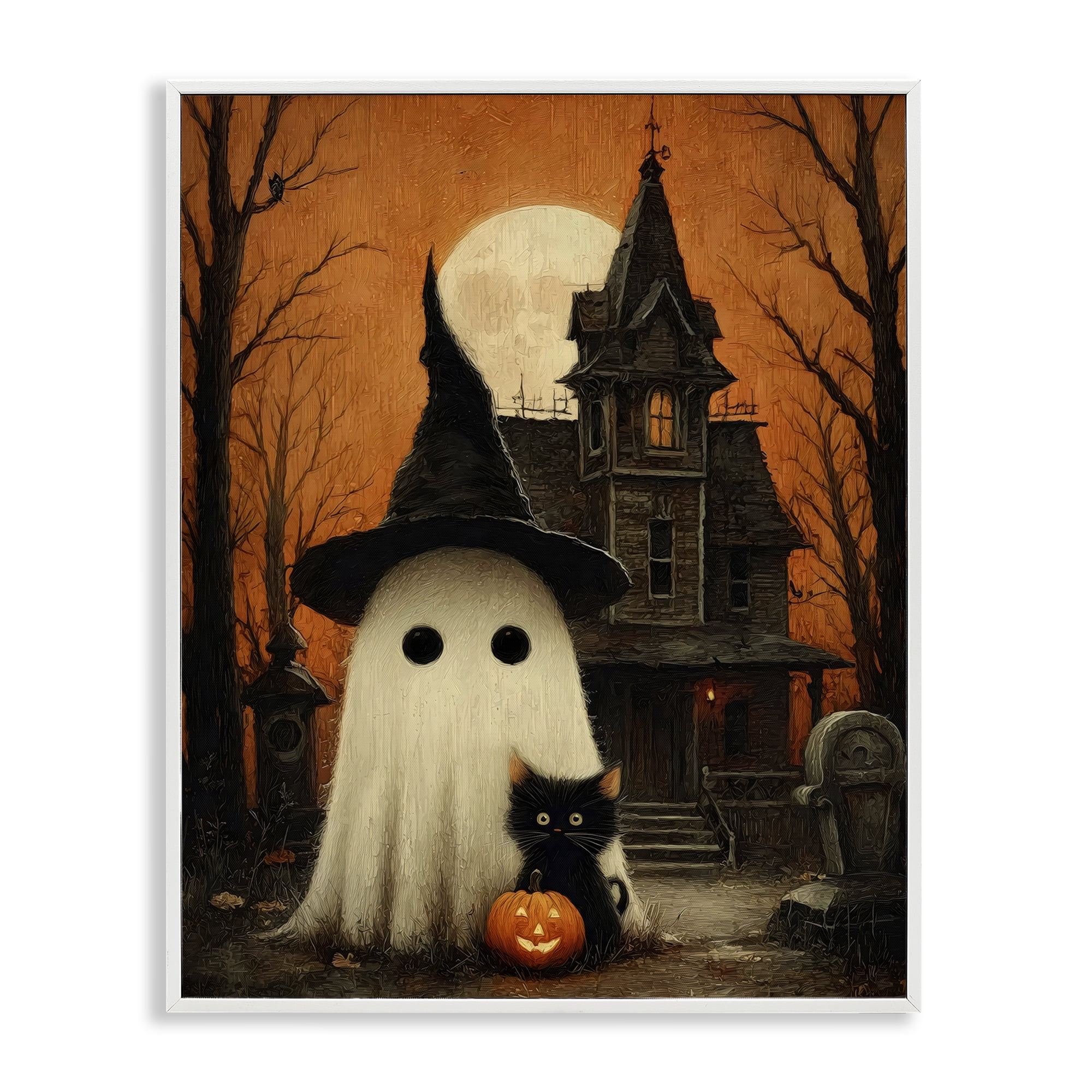 Cute Ghost & Haunted House White Framed Giclee Art, design by Arlington Prints