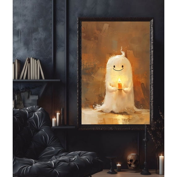 Cute Ghost Holding A Candle Poster Print, Halloween Poster, Poster For Halloween, Wall Art Halloween, Ghost Halloween Poster Decoration