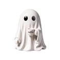 thumbnail image 1 of Cute Ghost Holding Coffee Cup Figurine with Glossy Ceramic Finish, Small White, for Halloween Desk Decorations, Halloween Ghost Decor, 1 of 3