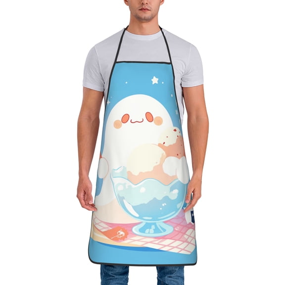 Cute Ghost Ice Cream Aprons for Women Men Waterproof For Kitchen Cooking BBQ Gardening Painting Mechanic