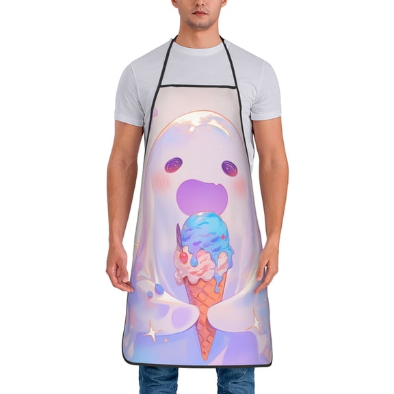 Cute Ghost Ice Cream Aprons for Women Men Waterproof For Kitchen Cooking BBQ Gardening Painting Mechanic