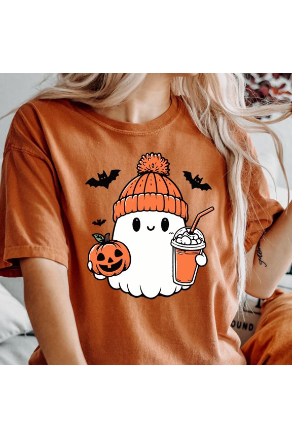 Cute Ghost Ice Pumpkin Latte Shirt Halloween Ghost Shirt Latte Lover Gift Ghost TShirt Gho
