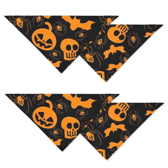 Cute Ghost Illustration Halloween Dog Bandana Set of 2, Spooky Adjustable Pet Scarf with Pumpkin Design