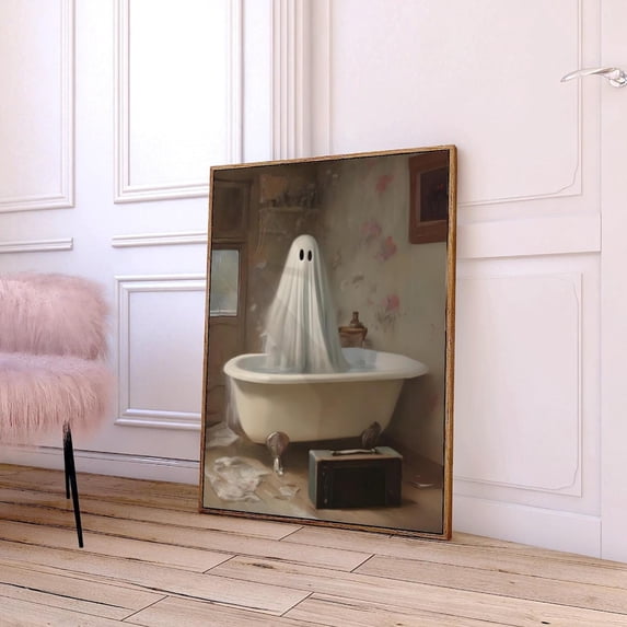 Cute Ghost In Bathtub Spooky Bubblebath Halloween Whimsical Retro Wall ...